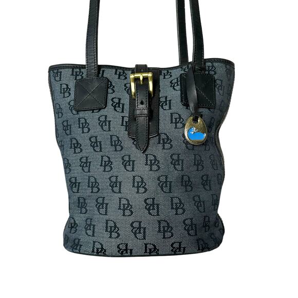 Dooney & Bourke Blue Canvas Bucket Bag Shoulder Handbag Leather Monogram - Picture 4 of 15